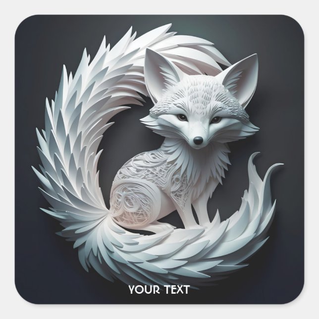 Pegatina Cuadrada Fantasy Cute Kirigami Art Fox (Anverso)