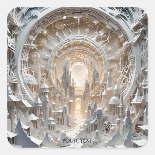 Pegatina Cuadrada Fantasy Cute Kirigami City White