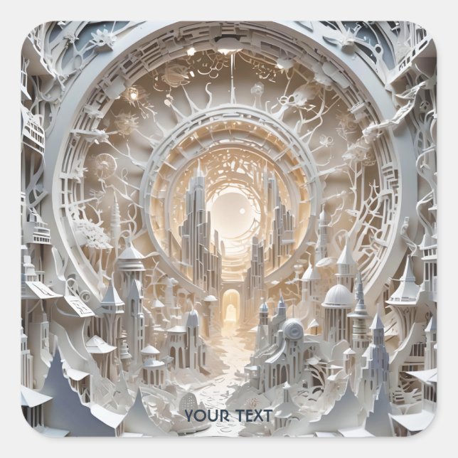 Pegatina Cuadrada Fantasy Cute Kirigami City White (Anverso)