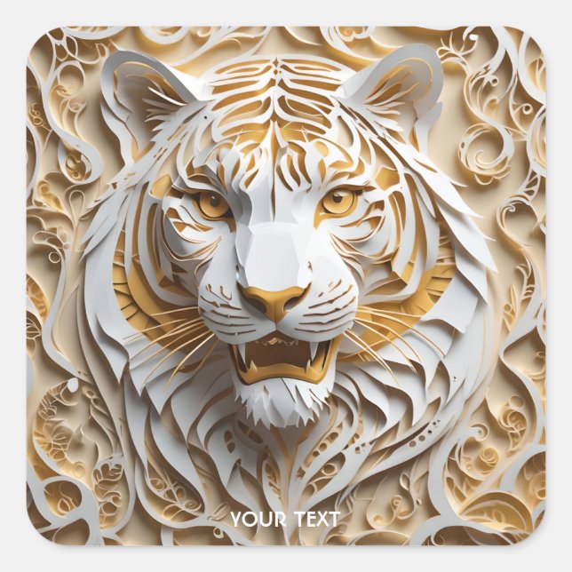 Pegatina Cuadrada Fantasy Cute Kirigami Tiger White (Anverso)