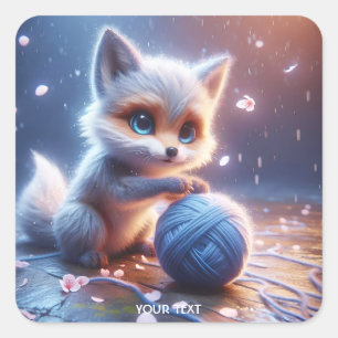 Pegatina Cuadrada Fantasy Cute Kitten Ball Yarn