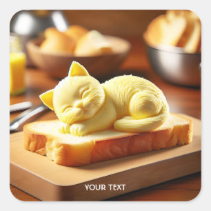 Pegatina Cuadrada Fantasy Cute Kitten Butter Bread