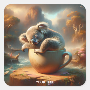 Pegatina Cuadrada Fantasy Cute Koala Tea Cup