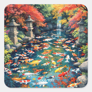 Pegatina Cuadrada Fantasy Cute Koi Fish Pond