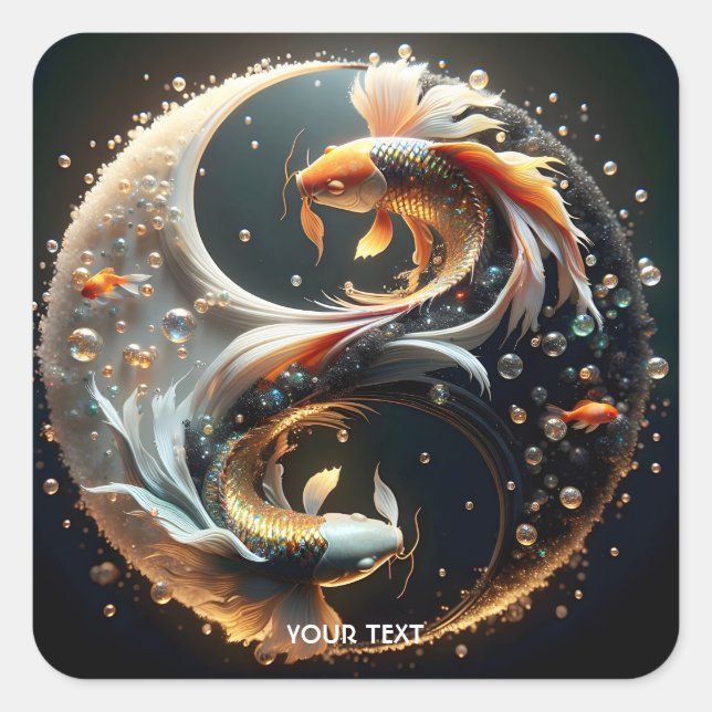 Pegatina Cuadrada Fantasy Cute Koi Yin Yang (Anverso)