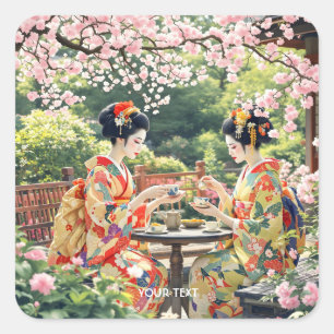 Pegatina Cuadrada Fantasy Cute Kyoto Garden Tea