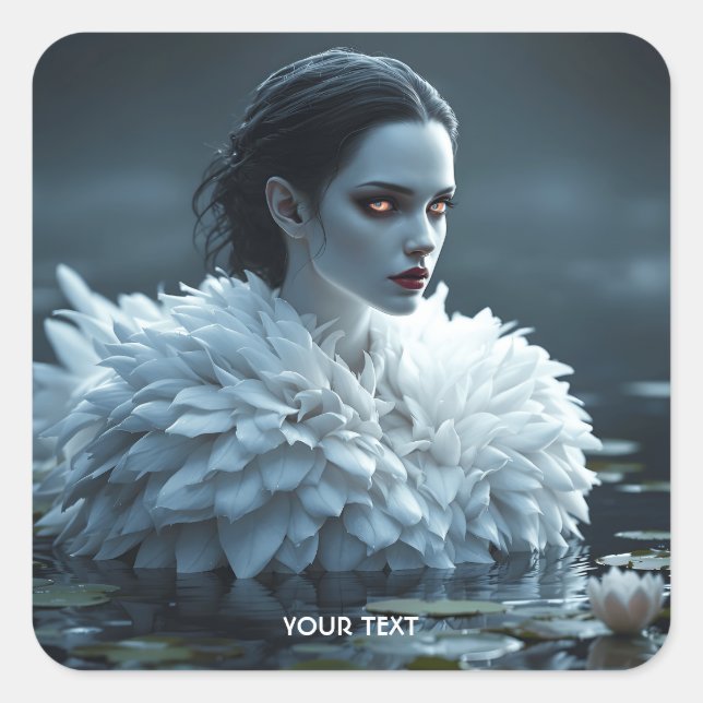 Pegatina Cuadrada Fantasy Cute Lake Swan White (Anverso)