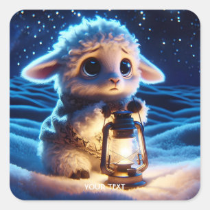 Pegatina Cuadrada Fantasy Cute Lamb Lantern Noche