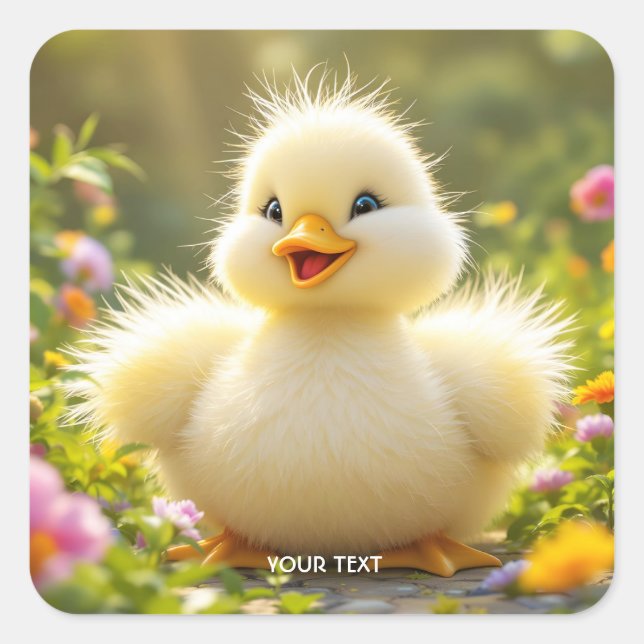 Pegatina Cuadrada Fantasy Cute Laughing Pato Fluffy (Anverso)