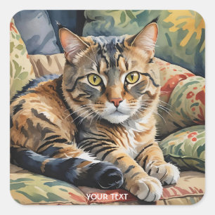 Pegatina Cuadrada Fantasy Cute Lazy Cat Couch