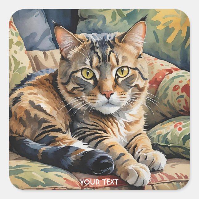 Pegatina Cuadrada Fantasy Cute Lazy Cat Couch (Anverso)