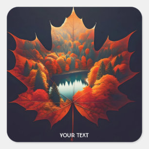 Pegatina Cuadrada Fantasy Cute Leaf Forest Fall