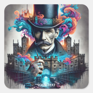 Pegatina Cuadrada Fantasy Cute Legendario detective Londres