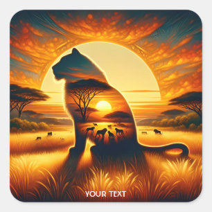 Pegatina Cuadrada Fantasy Cute Lion Africa Sun