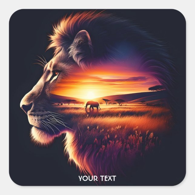 Pegatina Cuadrada Fantasy Cute lion Head Savanna (Anverso)