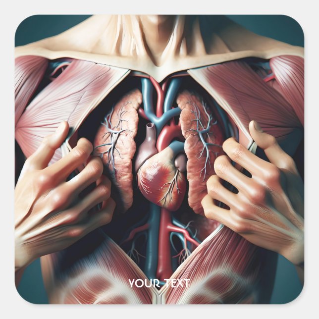 Pegatina Cuadrada Fantasy Cute Lungs Heart Chest (Anverso)