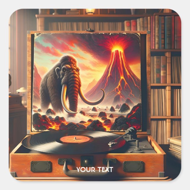 Pegatina Cuadrada Fantasy Cute Mammoth Vinyl Player (Anverso)