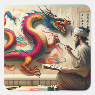Pegatina Cuadrada Fantasy Cute Man Brussel Dragon