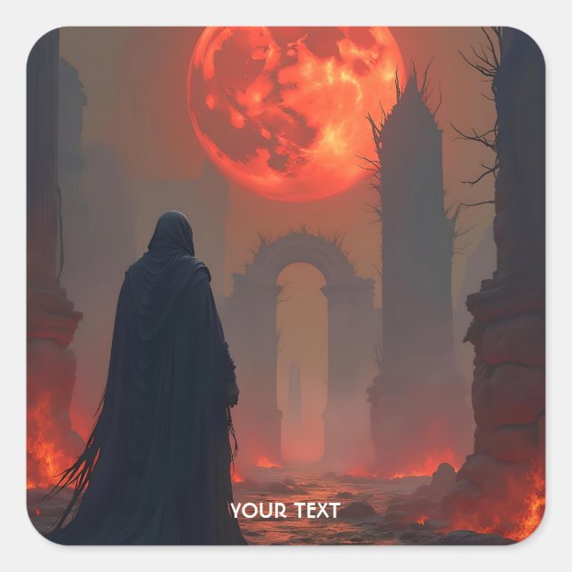 Pegatina Cuadrada Fantasy Cute Man Moon Red (Anverso)