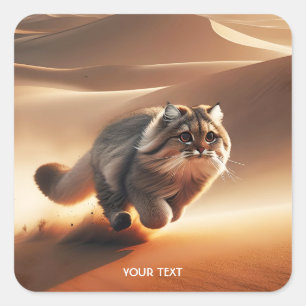 Pegatina Cuadrada Fantasy Cute Manul Cat Corriendo
