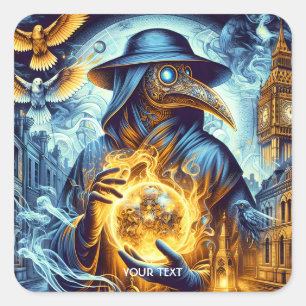 Pegatina Cuadrada Fantasy Cute Medieval Médica Night