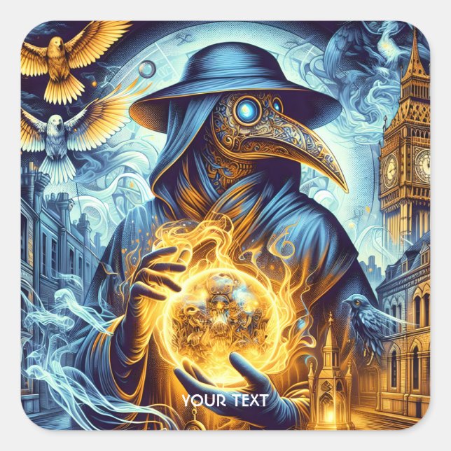 Pegatina Cuadrada Fantasy Cute Medieval Médica Night (Anverso)