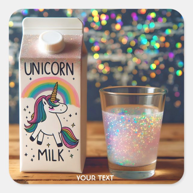 Pegatina Cuadrada Fantasy Cute Milge Unicornio Arcoiris (Anverso)