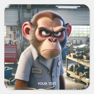Pegatina Cuadrada Fantasy Cute Monkey Repair Shop