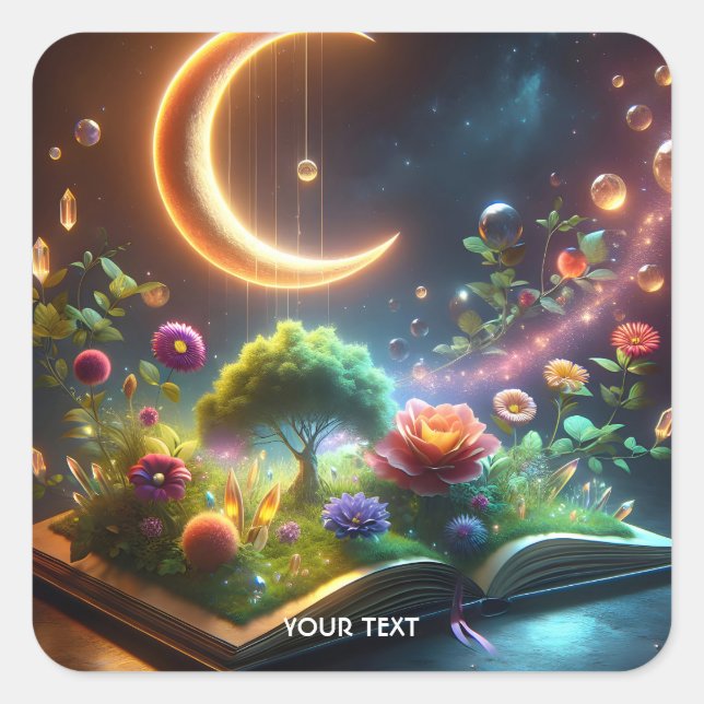 Pegatina Cuadrada Fantasy Cute Moon Garden Book (Anverso)
