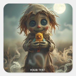 Pegatina Cuadrada Fantasy Cute Moon Scarecrow Halloween