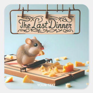 Pegatina Cuadrada Fantasy Cute Mouse Cheese Mousetrap