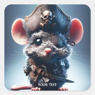 Pegatina Cuadrada Fantasy Cute Mouse Gorra pirata