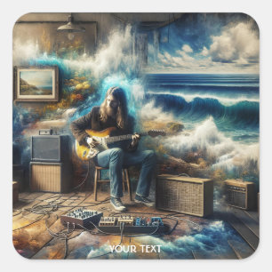 Pegatina Cuadrada Fantasy Cute Music Guitar Ocean