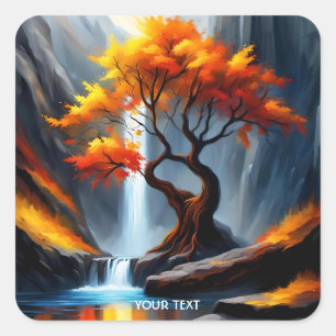 Pegatina Cuadrada Fantasy Cute Naranja Cascada