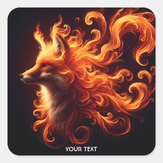 Pegatina Cuadrada Fantasy Cute Naranja Fox Fire (Anverso)