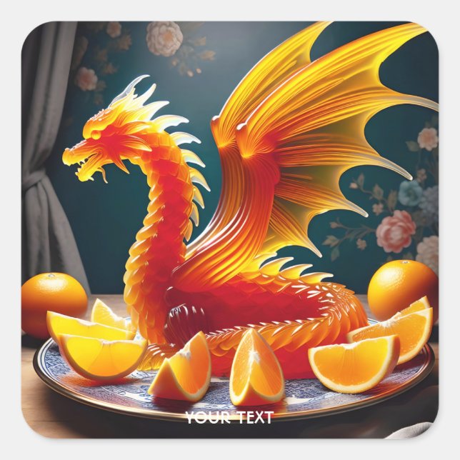 Pegatina Cuadrada Fantasy Cute Naranja Jelly Dragon (Anverso)