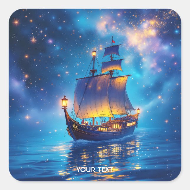 Pegatina Cuadrada Fantasy Cute Night Bot Sea (Anverso)