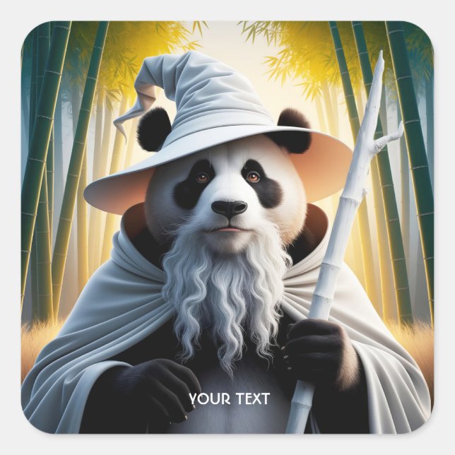 Pegatina Cuadrada Fantasy Cute Old Panda Wizard (Anverso)