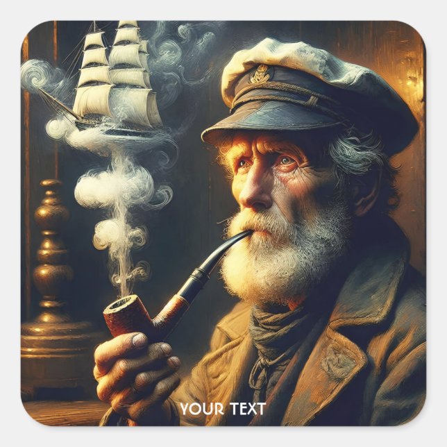 Pegatina Cuadrada Fantasy Cute Old Sailor Ship (Anverso)