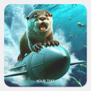 Pegatina Cuadrada Fantasy Cute Otter Torpedo Sea