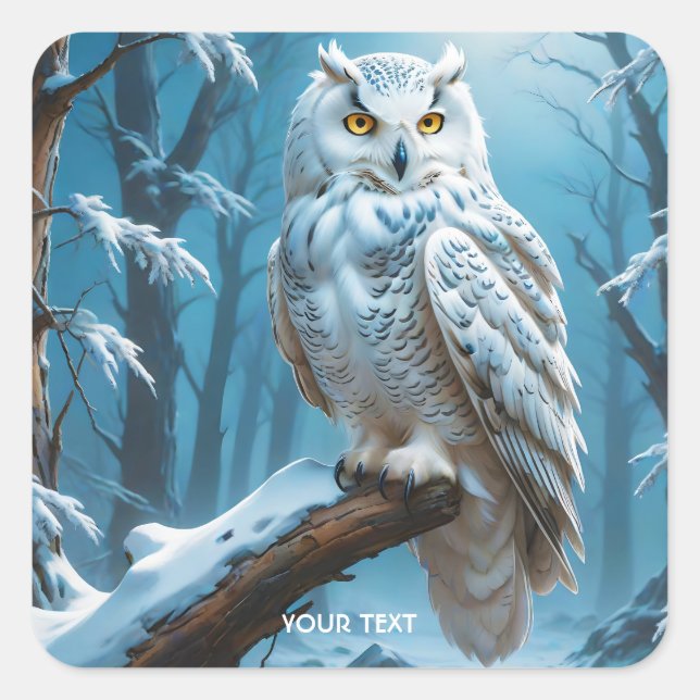 Pegatina Cuadrada Fantasy Cute Owen Snow Tree (Anverso)
