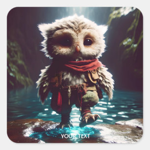 Pegatina Cuadrada Fantasy Cute Owl Adventurer Water