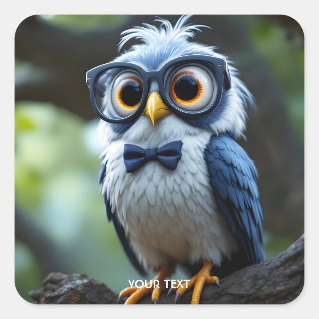 Pegatina Cuadrada Fantasy Cute Owl Glasses Bow (Anverso)