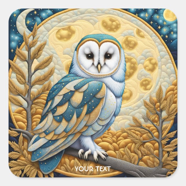 Pegatina Cuadrada Fantasy Cute Owl Moon Trees (Anverso)