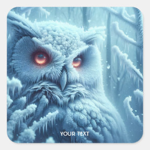Pegatina Cuadrada Fantasy Cute Owl Snow Winter