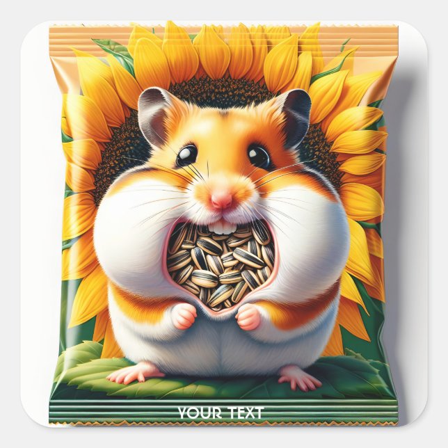 Pegatina Cuadrada Fantasy Cute Packet Seeds Hamster (Anverso)