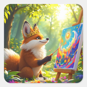 Pegatina Cuadrada Fantasy Cute Painting King Fox