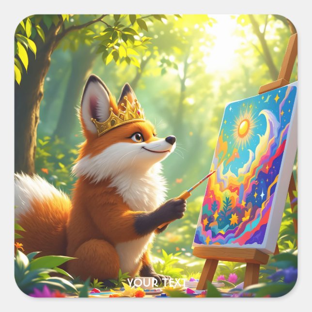 Pegatina Cuadrada Fantasy Cute Painting King Fox (Anverso)