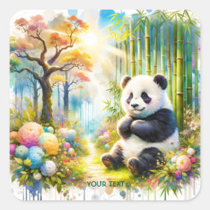 Pegatina Cuadrada Fantasy Cute Panda Bamboo Forest