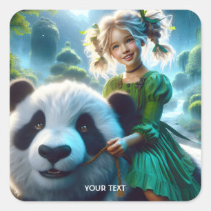 Pegatina Cuadrada Fantasy Cute Panda Chica Forest